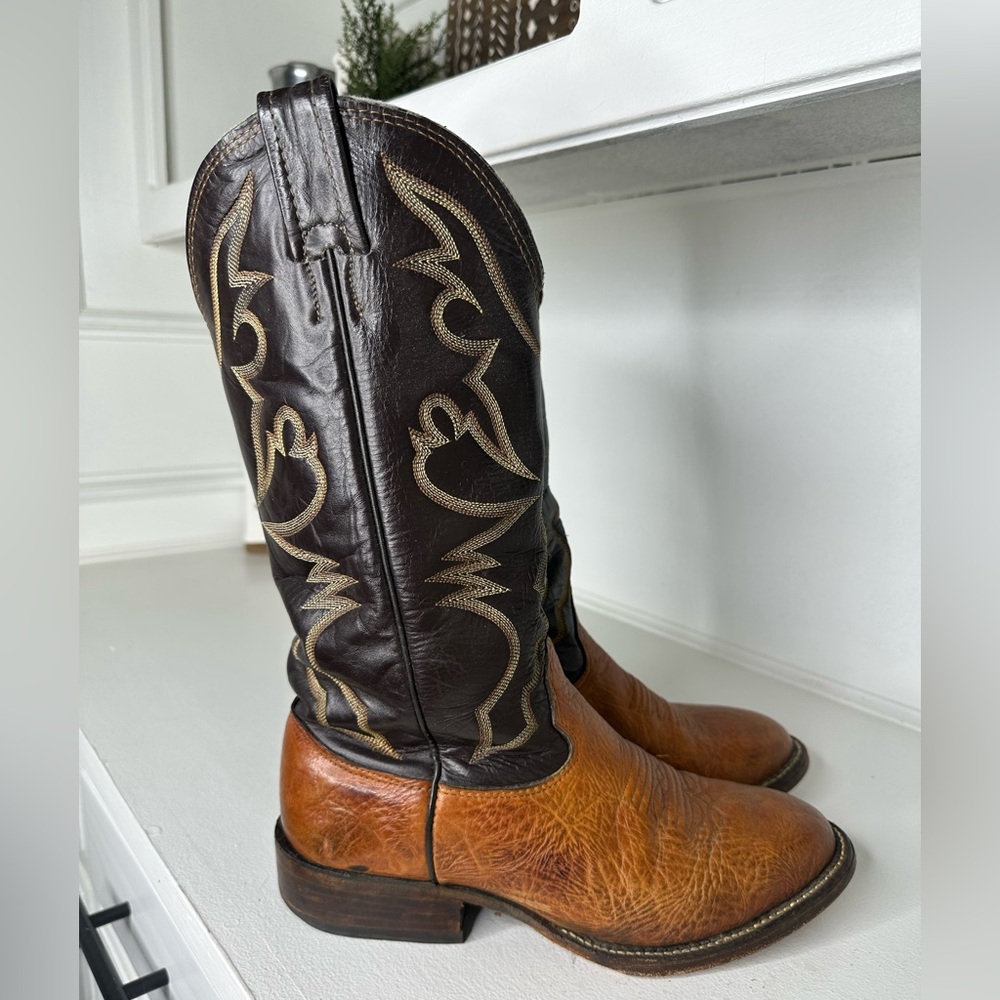 Vintage Larry Mahan Two-Tone Brown Leather Western Cowboy Boots – Women’s 8.5 - Picture 2 of 9